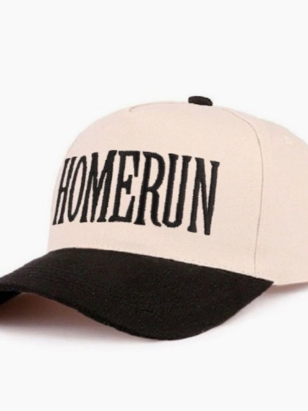 HOMERUN Embroidered Two-Tone Baseball Cap - Cream & Black